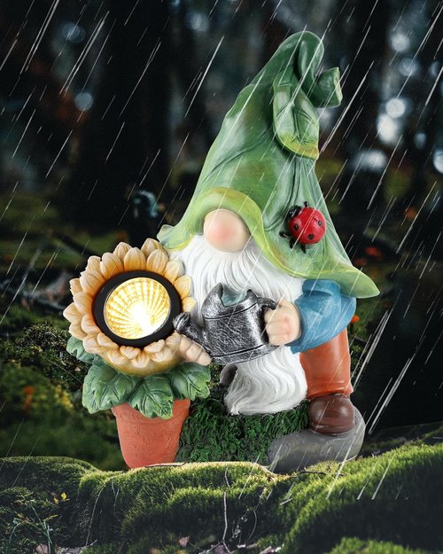 iStatue Large Solar Garden Gnome - 12-Inch Hand-Painted Outdoor Patio Decor & Lawn Ornament