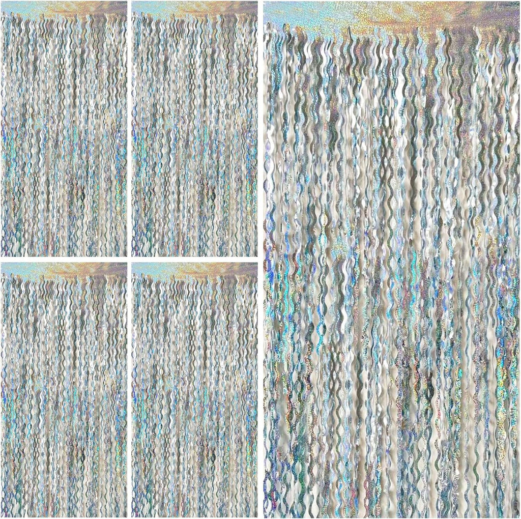 Skiennix Tinsel Foil Fringe Curtains - Sparkling Wavy Backdrop for Parties & Events | Photo Booth Decor