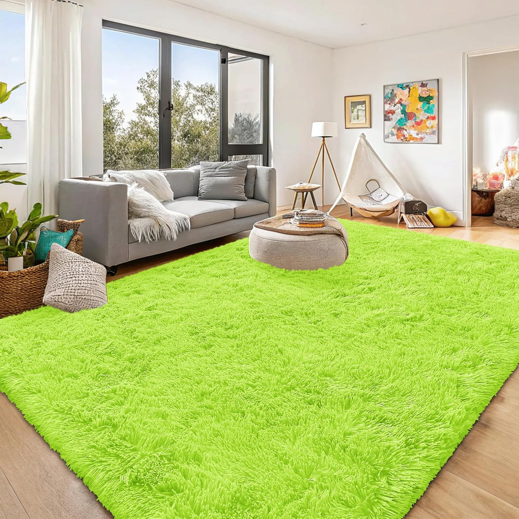 OLANLY Large Area Rug - Soft Fluffy Shaggy Carpet for Living Room & Bedroom | 9x12, Lime Green