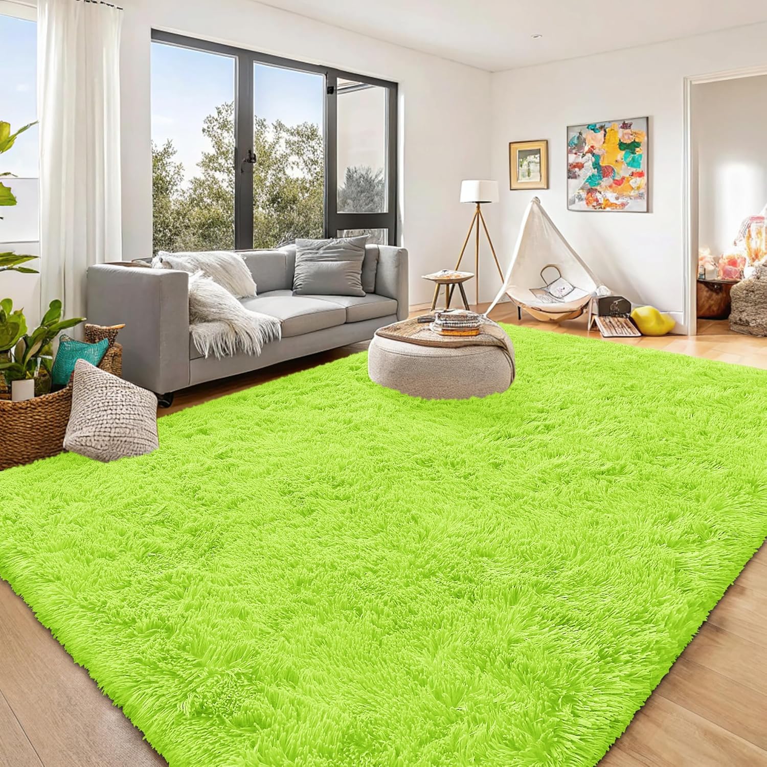 OLANLY Large Area Rug - Soft Fluffy Shaggy Carpet for Living Room & Bedroom | 9x12, Lime Green