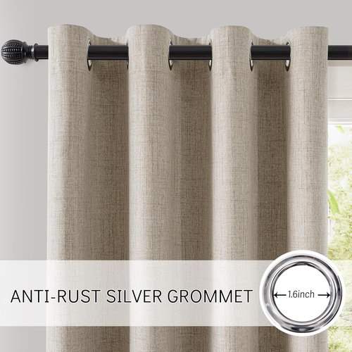 ChrisDowa Linen Blackout Curtains - 100% Thermal Insulated Room Darkening Drapes | 84" Length, Natural Linen, 2 Panels