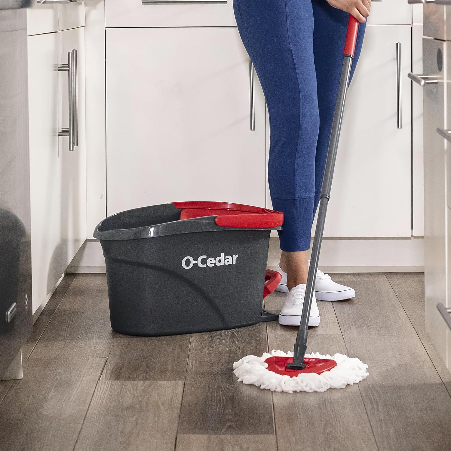 O-Cedar EasyWring Microfiber Spin Mop & Bucket | Efficient Floor Cleaning System with Extra Refill - Red/Gray