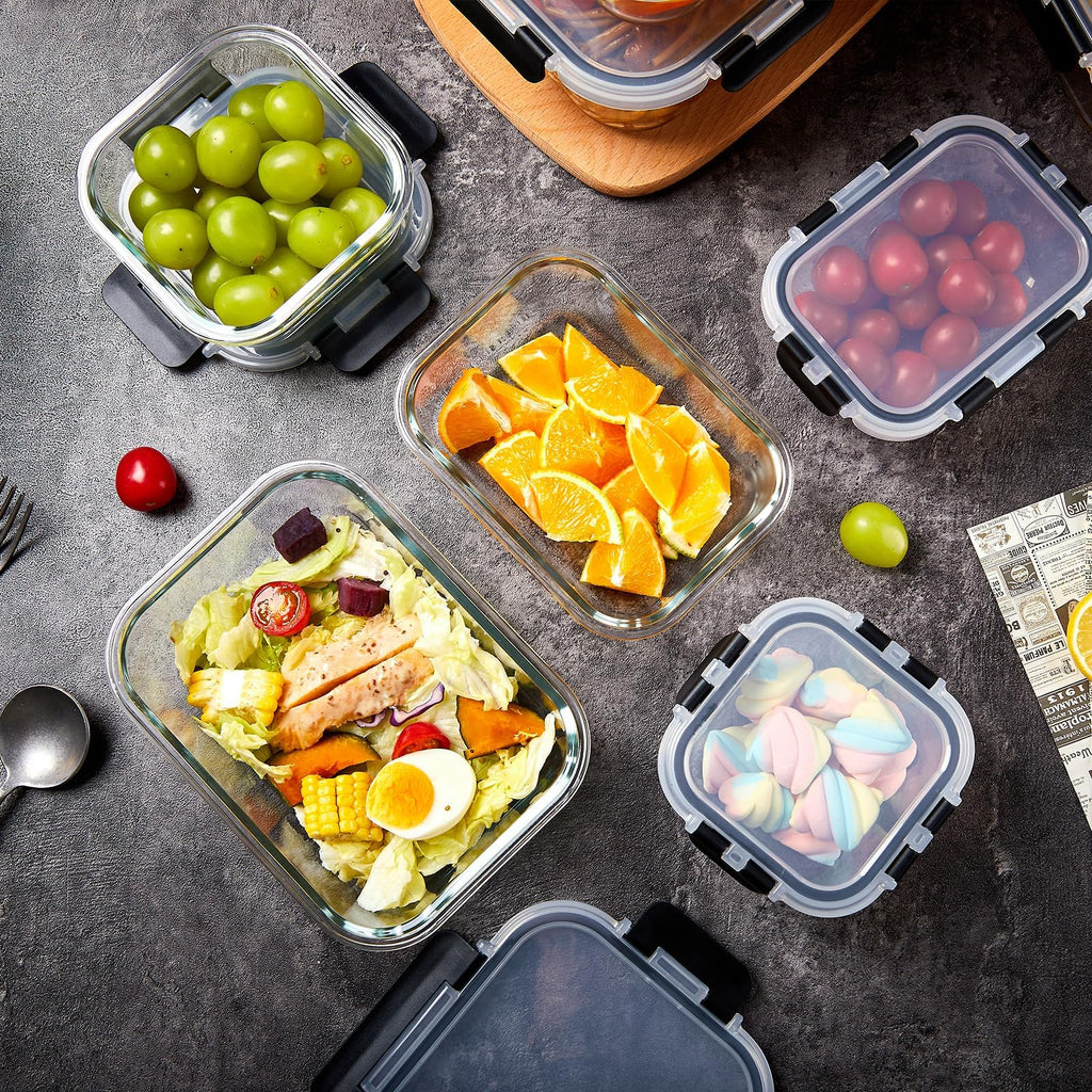 Belgol 8 Pack Glass Meal Prep Containers with Lids, Extra Thick Airtight Food Storage Set (310ml-1510ml/10.5oz–51oz), Leakproof Lunch Boxes for Leftovers