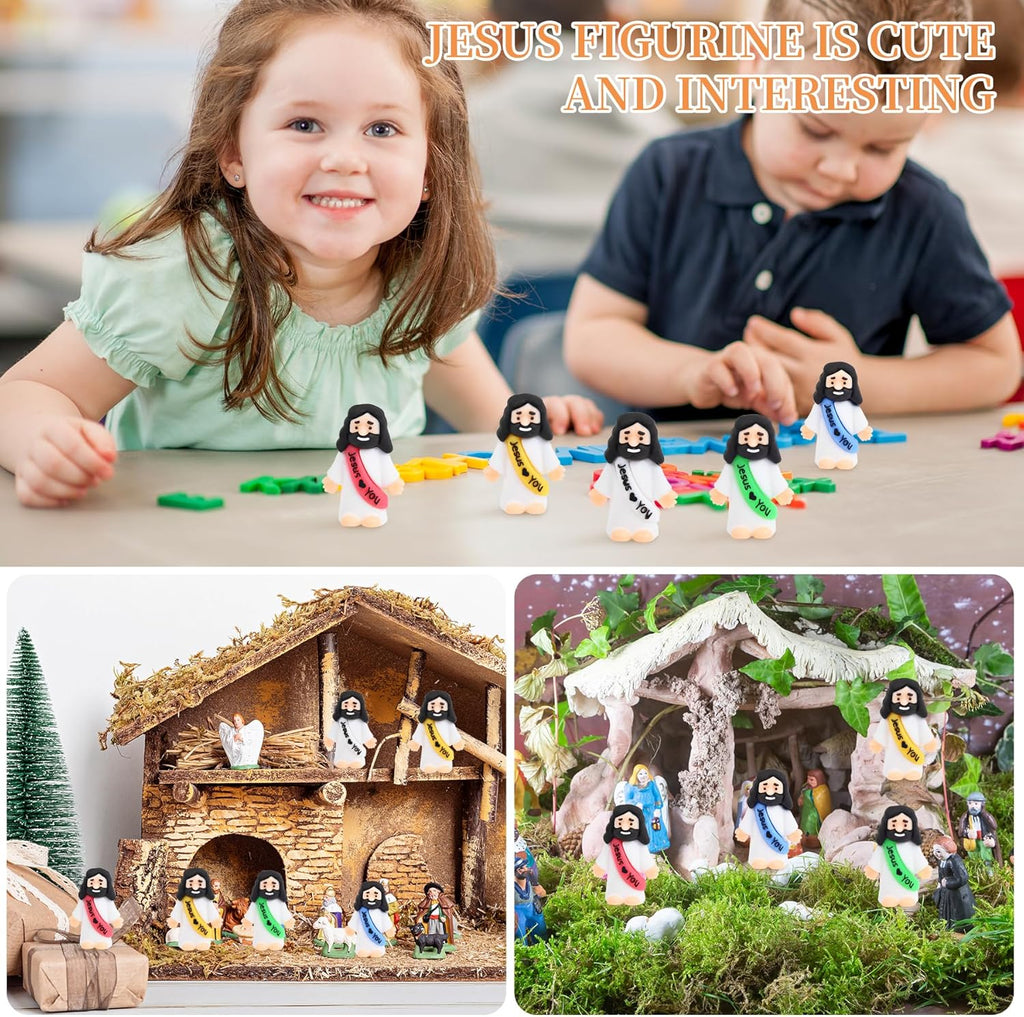 Nedeqi Mini Jesus Figurines - 60 PCS Tiny Pocket Rubber Jesus Figures for Baptism Gifts & Party Favors