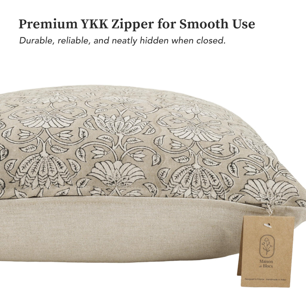 Handmade Block Print 100% Thick Cotton 20 x 20 inch Throw Pillow Cushion Cover with Zipper - Pillowcase for Bedroom, livingroom, Couch, Sofa, Outdoor, Chair, Bed, Home Décor-Margot (Muslin Beige 1)