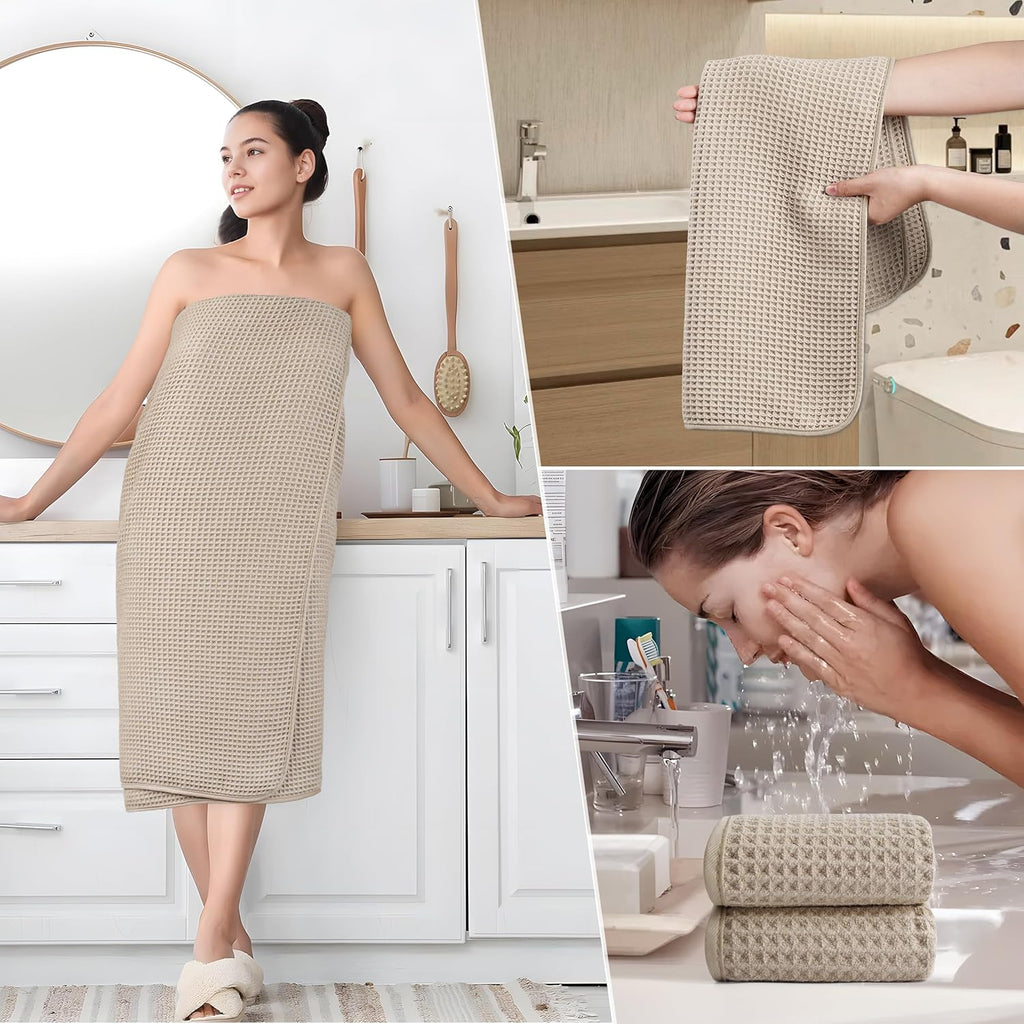 POLYTE Microfiber Bath Towel Set - Quick Dry, Lint-Free, Oversized, 6 Pieces | Waffle Weave