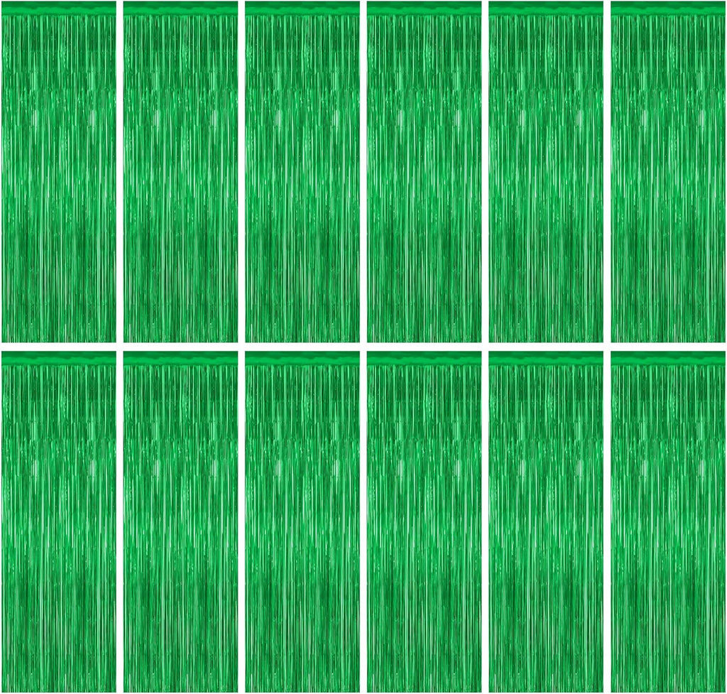Skiennix Green Streamer Backdrop - 12 Pack Metallic Foil Fringe Curtains | 3.28 FT x 7.05 FT Party Decor