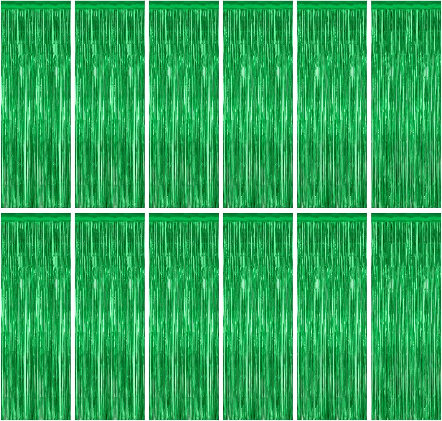 Skiennix Green Streamer Backdrop - 12 Pack Metallic Foil Fringe Curtains | 3.28 FT x 7.05 FT Party Decor