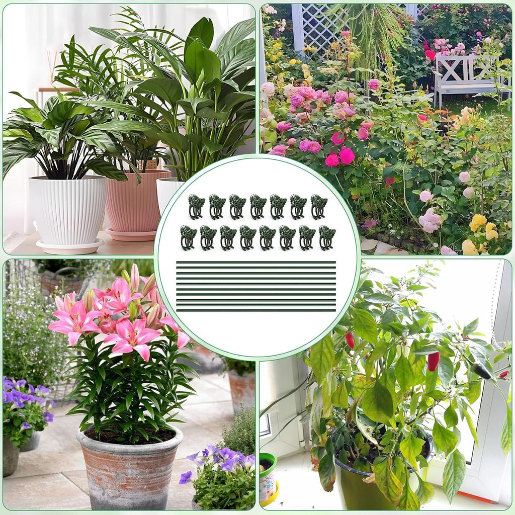 Skiennix Plant Stakes - 15.7" Bendable Support Sticks with Clips for Indoor/Outdoor Plants | 10-Pack