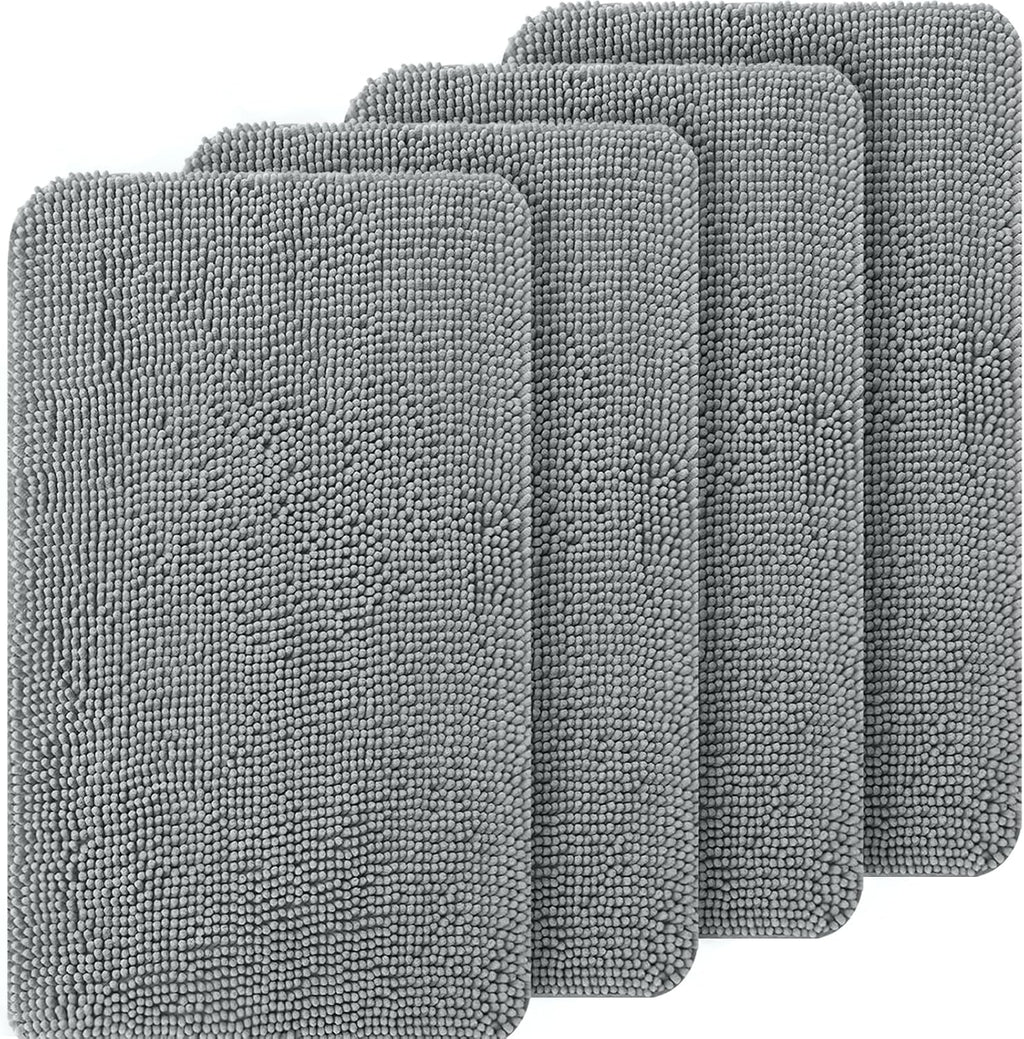 OLANLY Dog Door Mat Set - Absorbent Non-Slip Washable 4-Piece 30x20 Mud Mat | Quick Dry Chenille, Grey