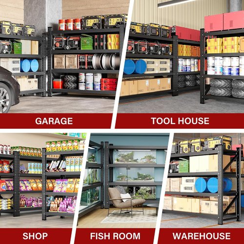 Heavy Duty Garage Shelving Units by [Brand Name] - 5000LBS Capacity Black Metal Storage Rack | 71.3"W x 24"D x 70"H
