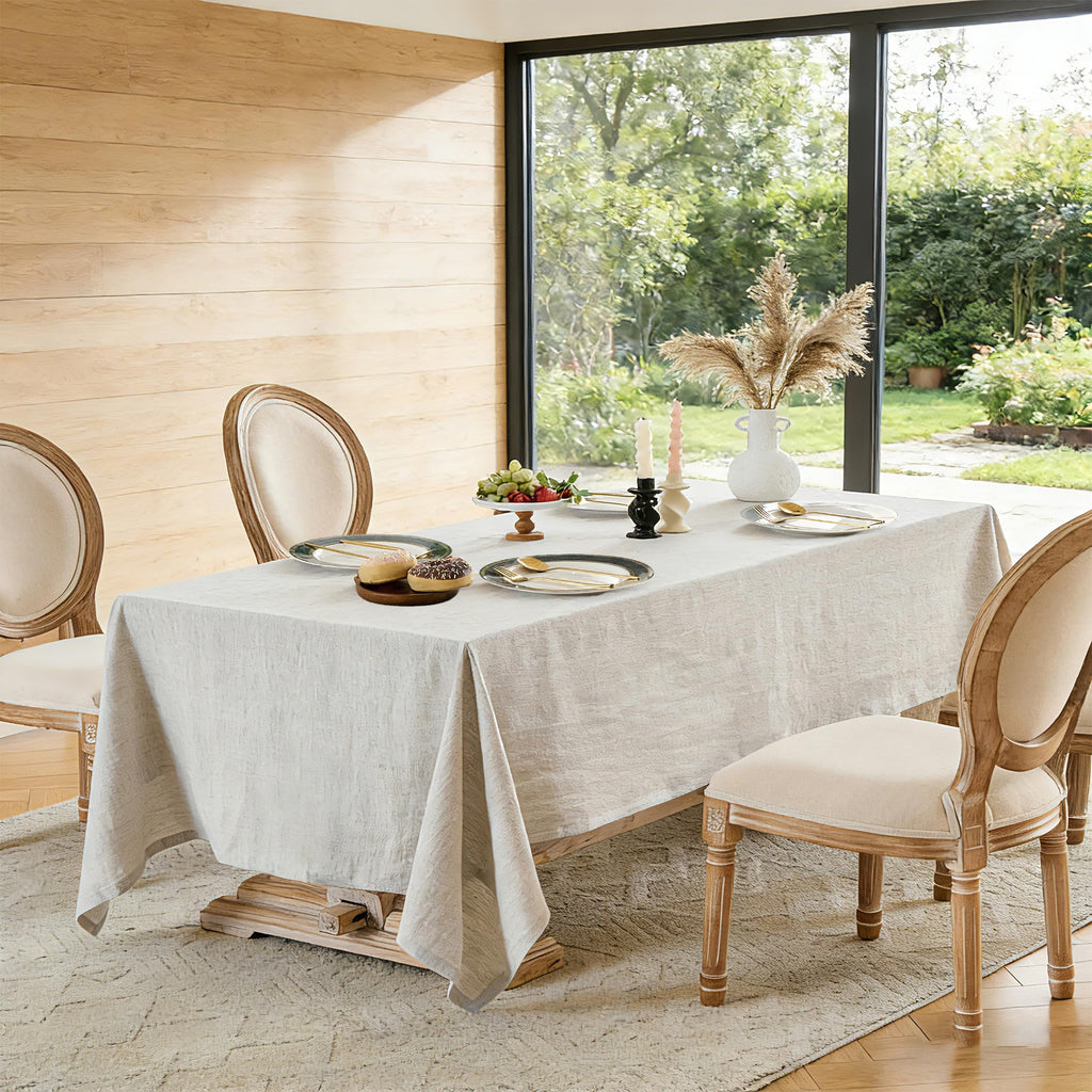 Simple&Opulence Natural Linen Tablecloth for Rectangle Tables-60×120 Inch, 100% Linen Farmhouse Tablecloth for 10-12 Seat Dining Table, Stonewashed Extra Large Tablecloth for Banquet, Dinner, Wedding