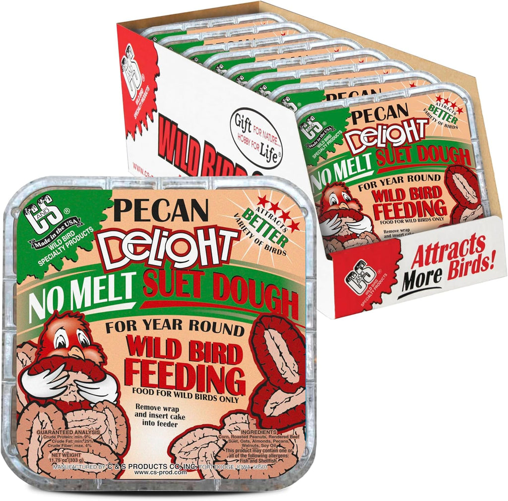 C&S Pecan Delight Suet Cakes - No Melt Formula for Wild Birds | 11.75 Ounces, Pack of 8