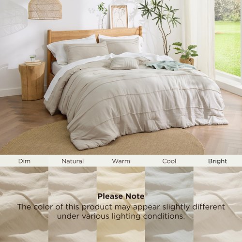 Bedsure Queen Comforter Set - 4 Pieces Pinch Pleat Bed Set, Beige Boho Bedding for All Season, 1 Soft Comforter, 2 Pillowcases, 1 Decorative Pillow