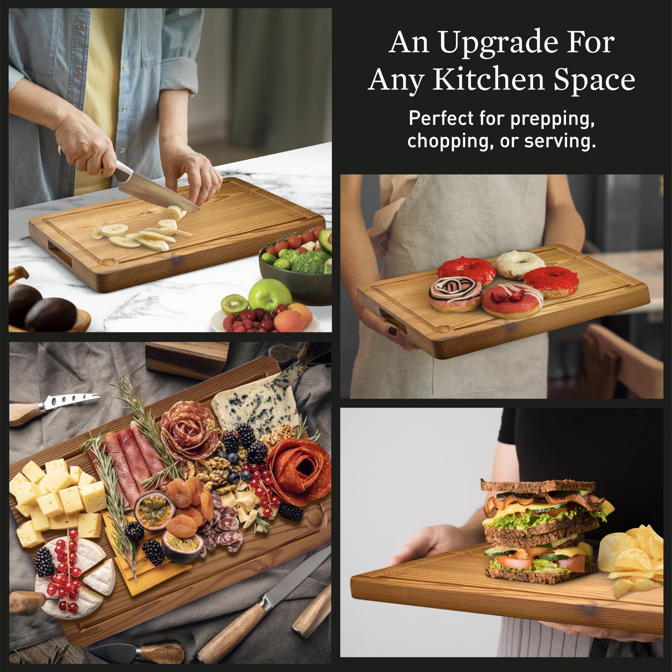 Cutting Board for Kitchen – Wood Cutting Board, Non-Toxic Butcher Block, Walnut Cutting Boards with Juice Groove & Handles, Charcuterie Board – Walnut (EndGrain) - 10" x 13.75" x 1.75"