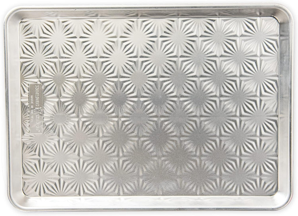 Nordic Ware Half Sheet Pan - Vintage Starburst Design in Natural Uncoated Aluminum with Steel Rim