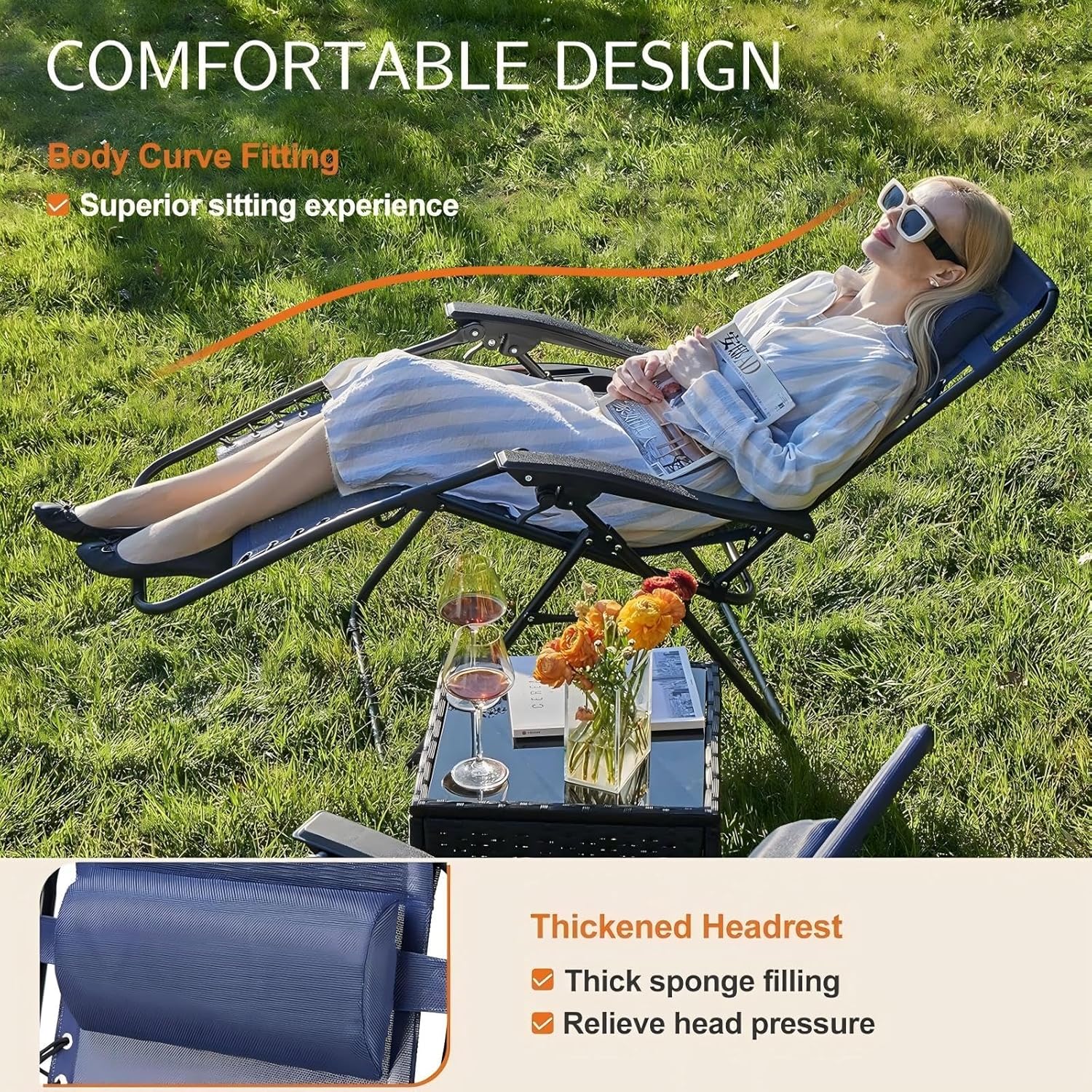 Sweetcrispy Zero Gravity Chairs - Set of 4 Portable Recliners with Cup Holders & Adjustable Pillows | Blue