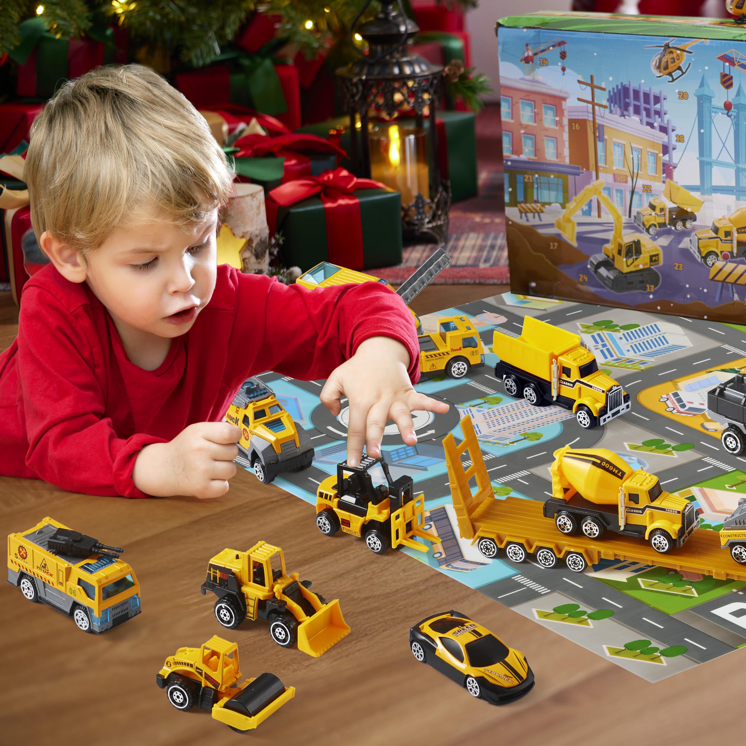 JOYIN 2025 Christmas Advent Calendar Engineering Vehicle, 24 Days Christmas Countdown Alloy Construction Engineering Vehicle for Kids, Vehicles City Construction Cars, Xmas Party Favors Supplies