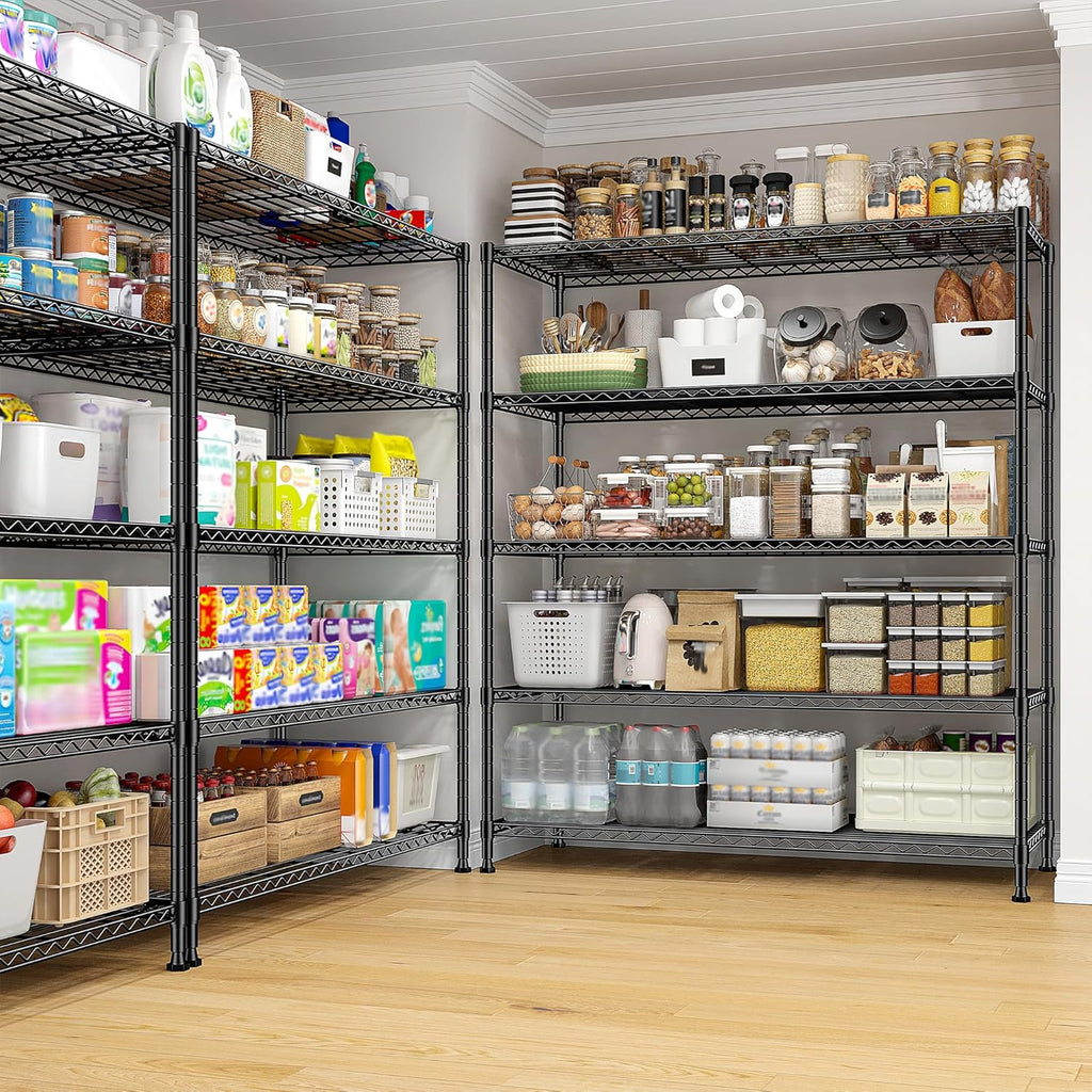 Skiennix 5-Tier Wire Shelving Unit - Adjustable Metal Storage Rack for Kitchen, Pantry, Garage | 45" W x 13.5" D x 70.5" H - Black