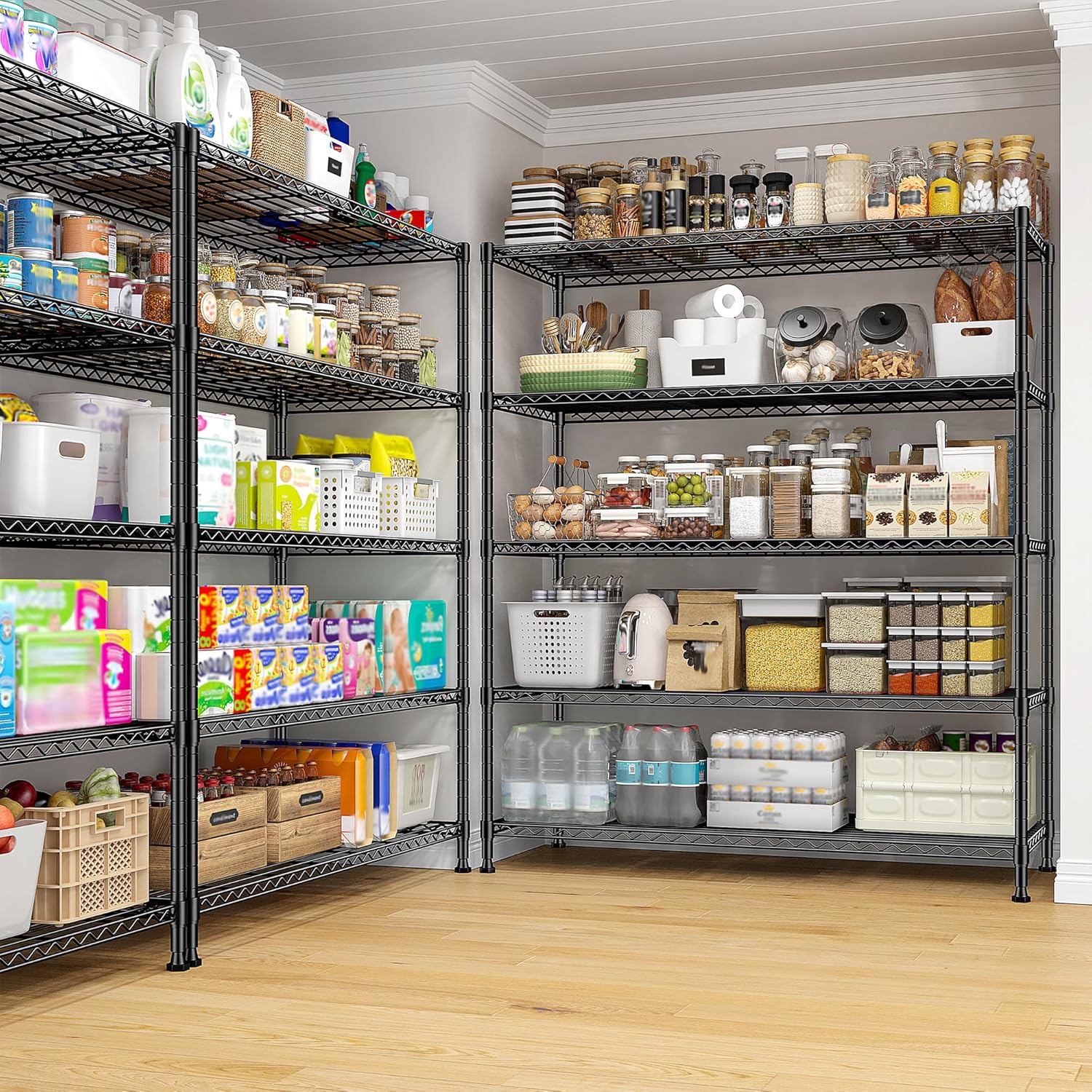 Skiennix 5-Tier Wire Shelving Unit - Adjustable Metal Storage Rack for Kitchen, Pantry, Garage | 45" W x 13.5" D x 70.5" H - Black