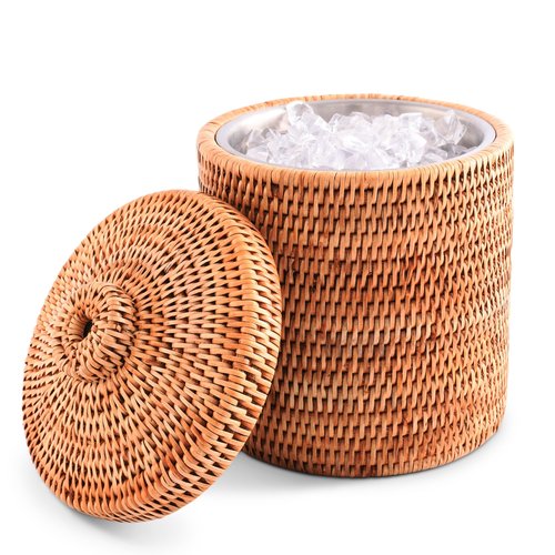 Vagabond House Rattan Wicker Ice Bucket: Durable, Double Wall, Stainless Lined, Boho Style Beach Essentials for Outdoor Use, Perfect for Beach House