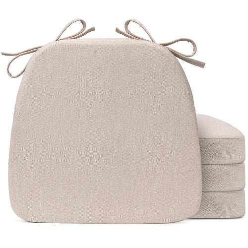 Sunsleek Chair Cushions for Dining Chairs, D-Shaped Seat Cushions with Removable Washable Cover and Ties, Chair Pads for Kitchen, Indoor Dining Room, Patio Chairs, 17'' x 16'', Set of 4, Beige