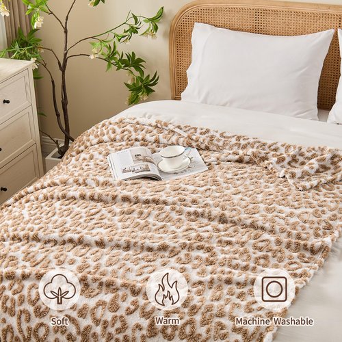 FY FIBER HOUSE Fluffy Blanket Cheetah Print Blanket Twin Blankets for Bed Couch - 60"x80", Brown