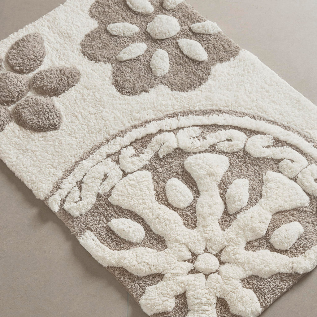 Madison Park Casablanca 100% Cotton Tufted Bathroom Rugs Luxurious Plush Medallion Floral Pattern Bath Mat Absorbent, Quick Dry, Spa Design Shower Room Décor, Rectangle 20" x 30", Taupe