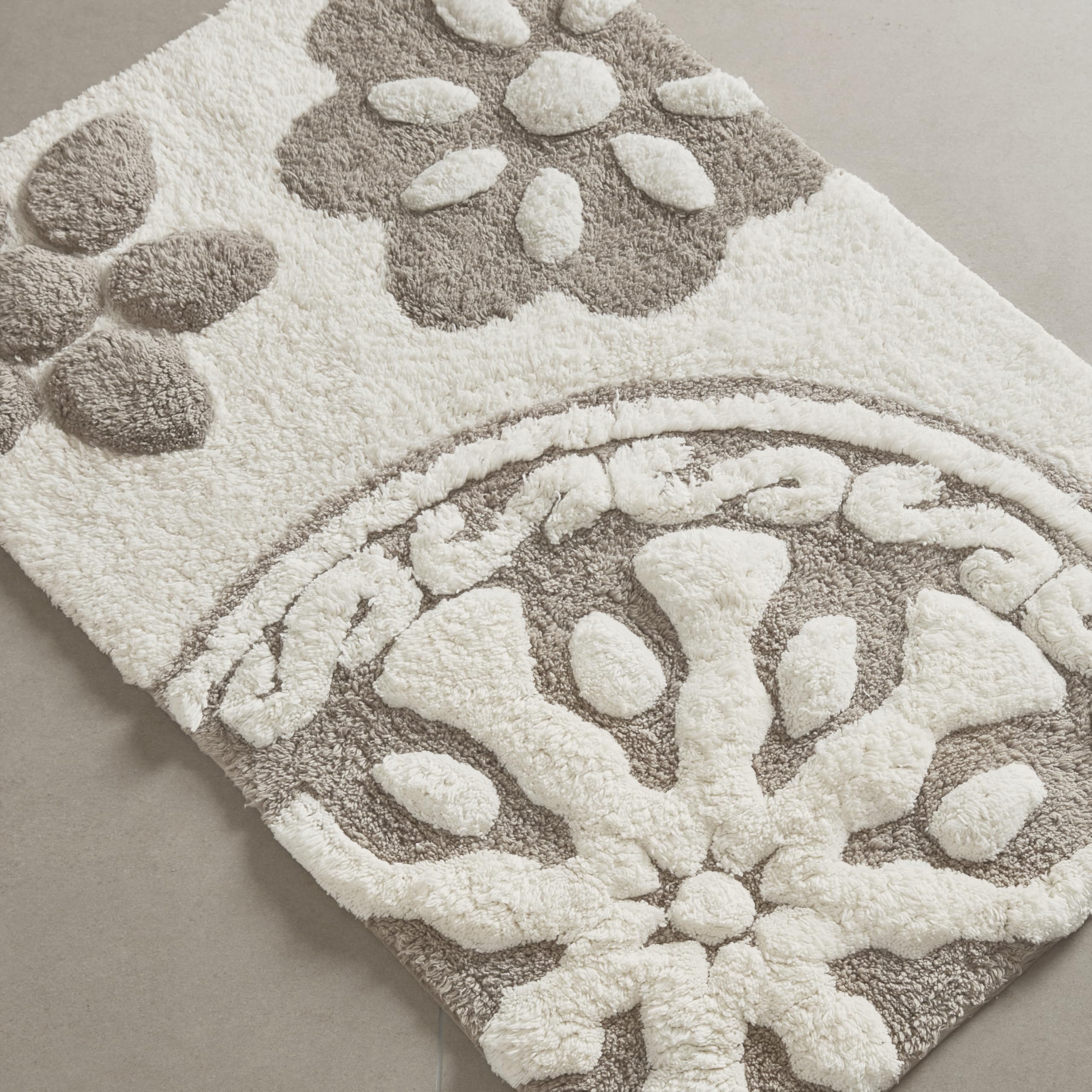 Madison Park Casablanca 100% Cotton Tufted Bathroom Rugs Luxurious Plush Medallion Floral Pattern Bath Mat Absorbent, Quick Dry, Spa Design Shower Room Décor, Rectangle 20" x 30", Taupe