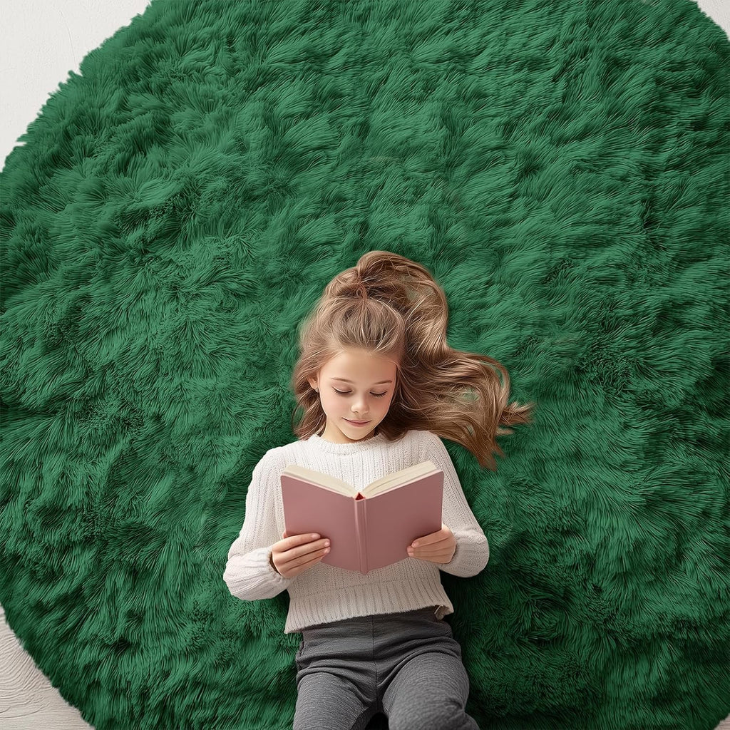 OLANLY Dark Green Round Rug - Soft & Fluffy 6 ft Machine Washable Area Rug for Bedroom & Living Room Decor