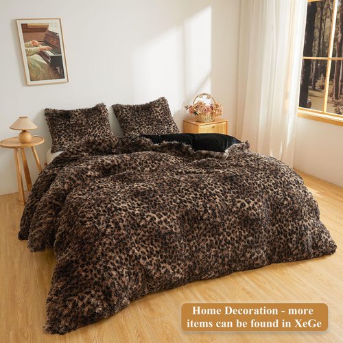 XeGe Fluffy Faux Fur Leopard Print Body Pillow Cover, 20x54 Fuzzy Cheetah Print Body Pillowcase with Zipper, Plush Furry Long Bed Bolster Pillow Cover for Pregnant Women Side Sleeper, Brown and Black