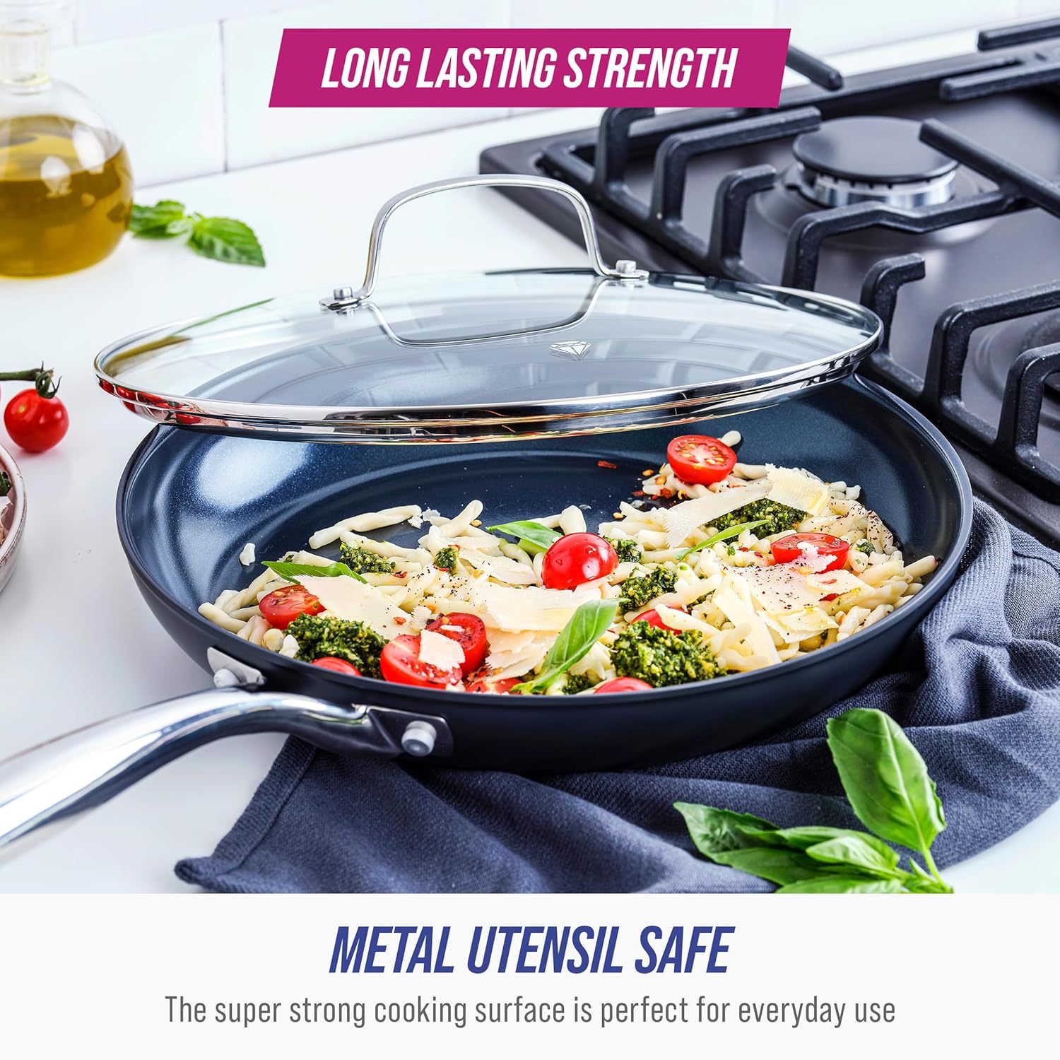 Blue Diamond Cookware - 11" Hard Anodized Ceramic Nonstick Frying Pan with Lid | PFAS-Free, Dishwasher & Oven Safe, Grey