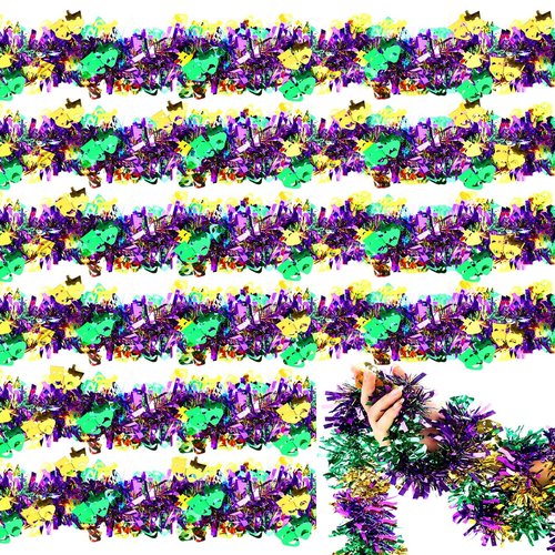 Daifunli 2 Pcs 80 ft Mardi Gras Tinsel Garland Decoration Gold Green Purple Metallic Twist Fringe Tinsel Glittering Hanging Carnival Garland for Mardi Gras Indoor Outdoor Float Home Party Deocoration