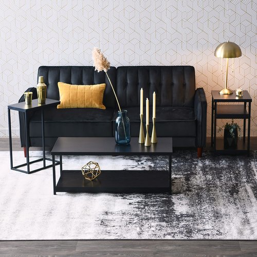 Household Essentials Jamestown C-Shaped for Accessibility Side End Table Black Oak Wood Grain and Black Metal