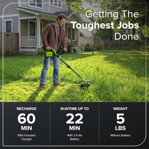 Greenworks 40V Cordless String Trimmer & Edger - 13" Cutting Width, 20 Blades, 2.0Ah Battery & Charger Included