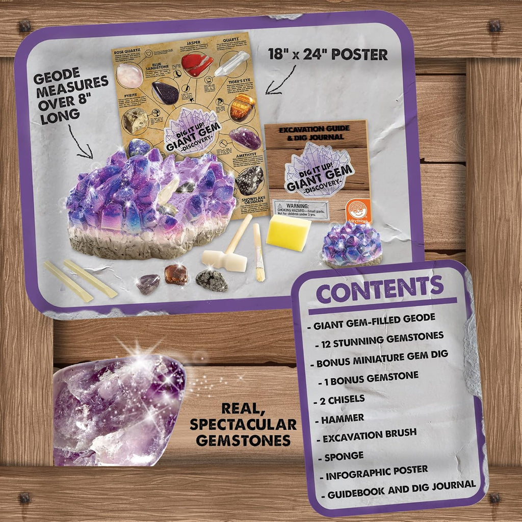 MindWare Dig It Up Giant Gem Discovery Kit | Engaging Geology Experience for Kids with 12 Real Gemstones - Ages 4+
