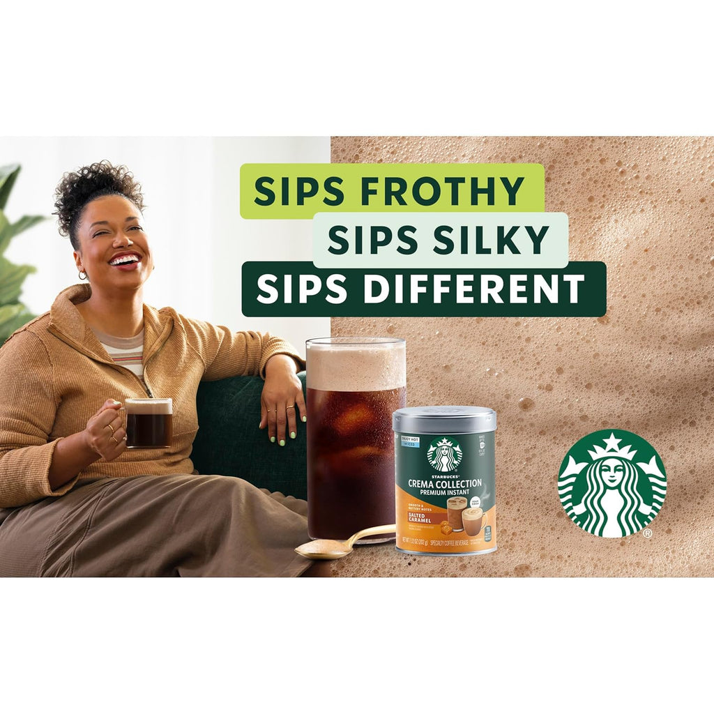 Starbucks Crema Collection Instant Coffee - Premium Salted Caramel Flavor | 100% Arabica Beans, 3 Tins (7.12 Oz Each)