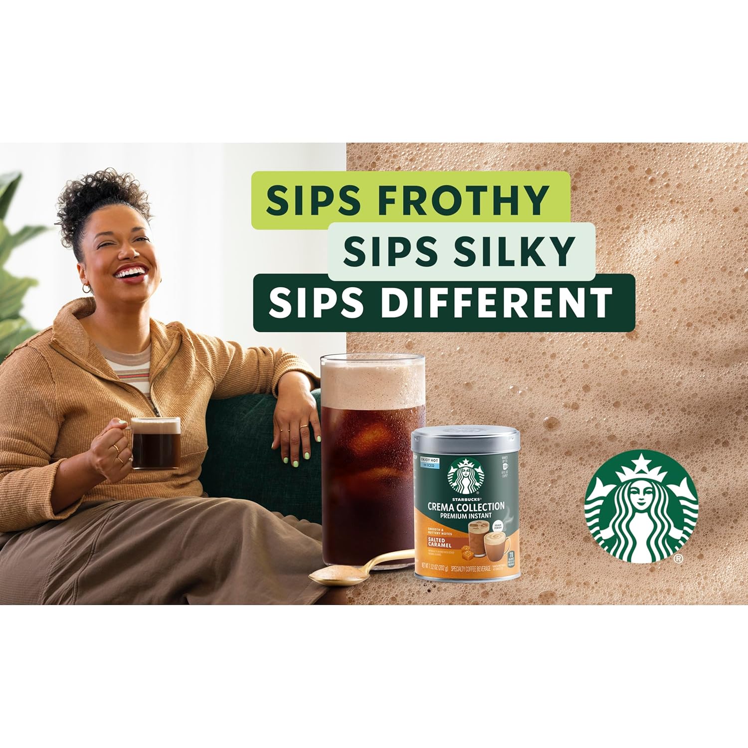 Starbucks Crema Collection Instant Coffee - Premium Salted Caramel Flavor | 100% Arabica Beans, 3 Tins (7.12 Oz Each)