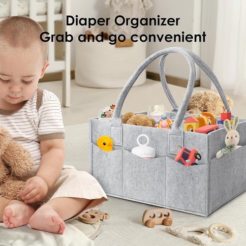 HIPHOP PANDA Diaper Caddy Organizer - Versatile Nursery & Car Storage for Baby Essentials | Dual-Color Set (Grey/Green)