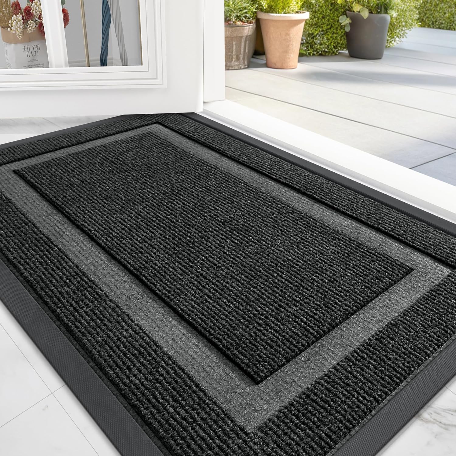 OLANLY Welcome Door Mat - Waterproof All-Weather Indoor/Outdoor Entrance Mat | 29.5x17 in Black