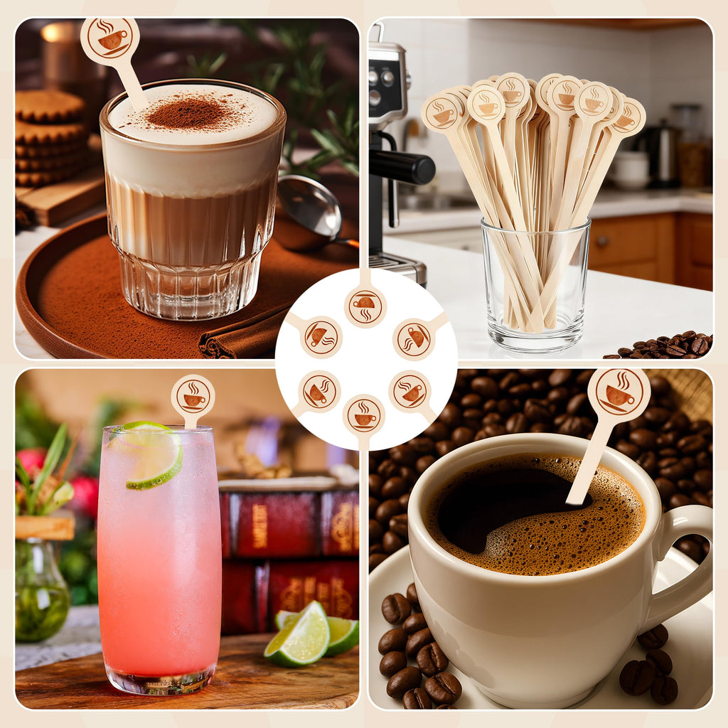 YANPROG Wooden Coffee Stirrers 100-Pack Coffee Stir Sticks 5.9 Inch Natural Birch Stir Sticks with Round Ends, Disposable Stirring Sticks for Coffee, Cocktails, Milk & Hot Drinks