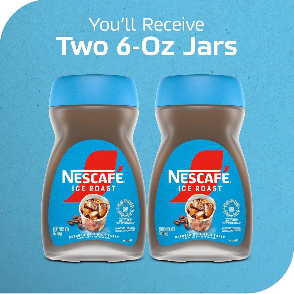 NESCAFÉ Instant Iced Coffee - Refreshing Ice Roast Flavor | 2 Jars (6 Oz Each)