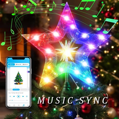 10" Christmas Tree Star Topper with Lights, Shatterproof Plastic Star Christmas Tree Topper Lighted for Christmas Tree Decorations, RGB Glow & USB Plug in