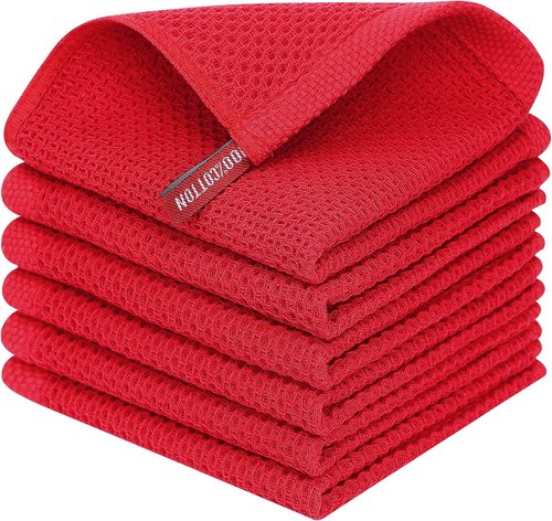 Homaxy 100% Cotton Dish Cloths - Ultra Soft, Absorbent & Quick Drying | 12 x 12 Inches, 6-Pack, Red