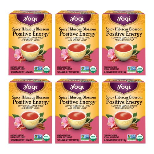 Yogi Tea Spicy Hibiscus Blossom Positive Energy Tea - 16 Tea Bags per Pack (6 Packs) - Organic Herbal Tea to Support Energy - Includes Black Tea Leaf, Hibiscus Flower, Cinnamon Bark & More