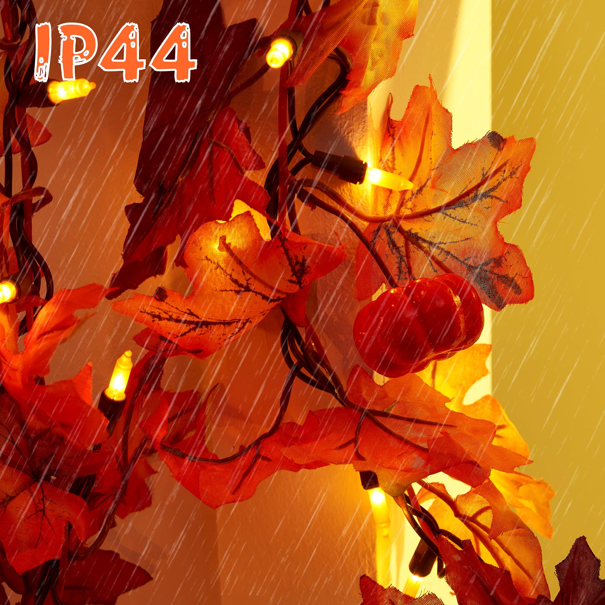 GAGALIFE Thanksgiving Decorations Fall Garland with Lights, 50 Warm Bulbs with Mini Pumpkins - 11FT Connectable Fall Lights Outdoor & Indoor, Realistic Maple Leaf String Lights for Fall Decor
