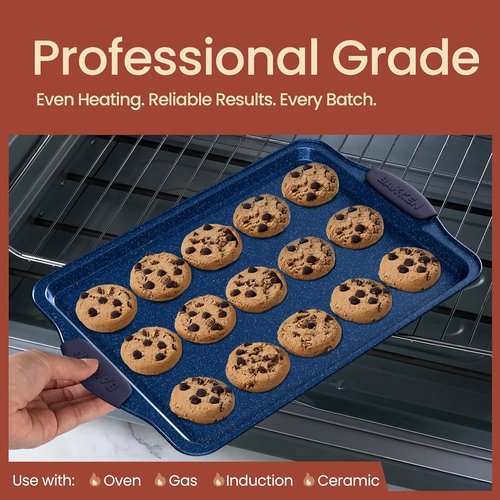 BAKKEN Nonstick Carbon Steel Baking Pan Set - Blue Silicone Handles, Oven Safe Up to 450°F | Set of 6