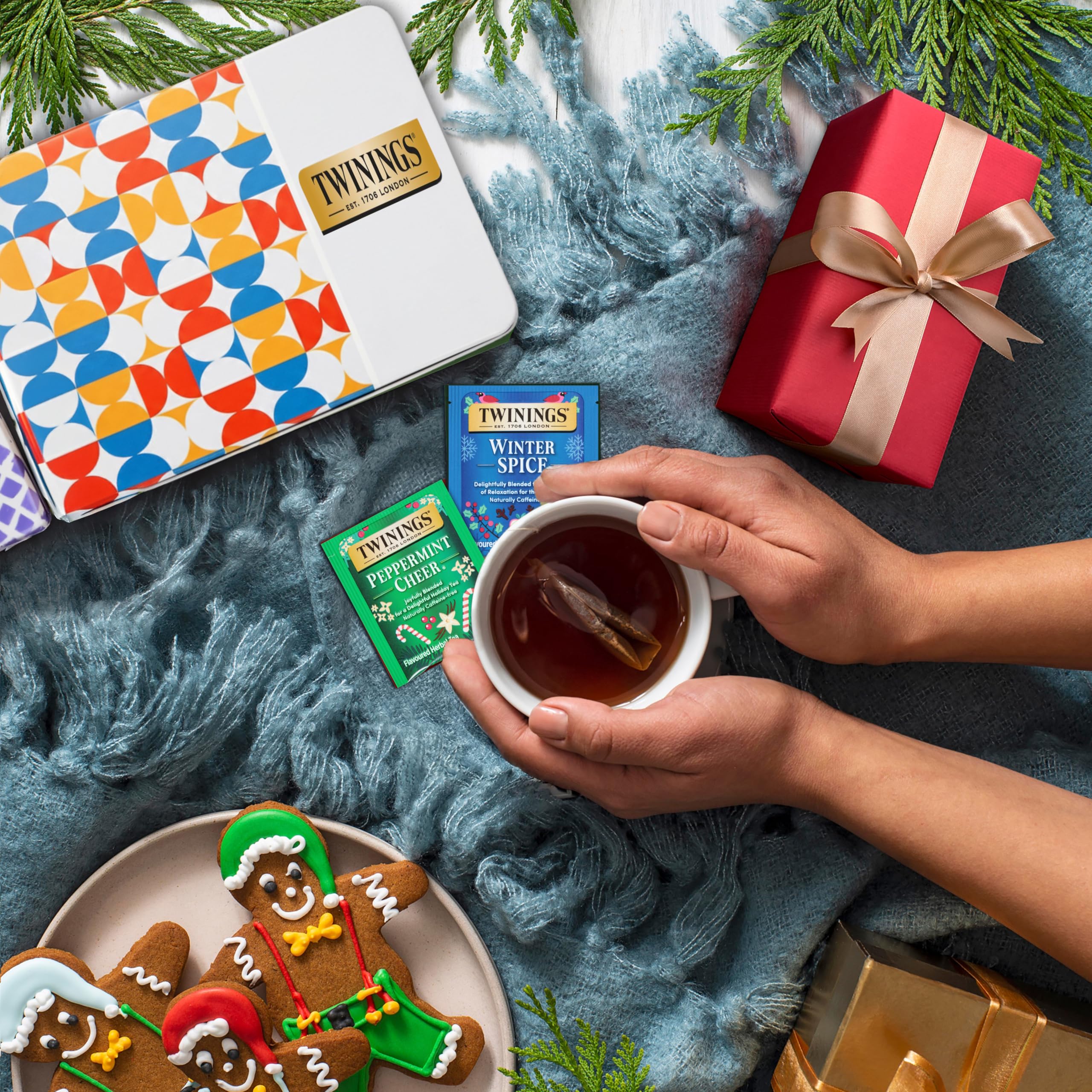 Twinings Christmas Holiday Variety Tea Bag Pack (40 Count) 4 Flavours Include Christmas Tea, Winter Spice, Gingerbread Joy, Peppermint Cheer, Seasonal Gift for Her, Him, Family, Friends