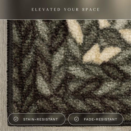 Maples Rugs Marion Bohemian Braided-Style Print Area Rug – Made in USA – Washable, Non-Slip Low-Profile Small Indoor Rug for Entryway & Kitchen, 46" x 30", Black