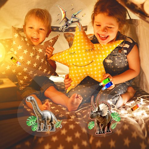24PCS Jurassic Dinosaur Party Favors-LED Finger Lights：Glow-in-the-Dark Light-Up Toys Bulk for Kids,Jungle Dino Theme Birthday Party Decorations Supplies, Party Goodie Bags, Classroom Prizes Gifts